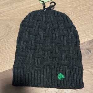 Black Knit Beanie with Green Shamrock